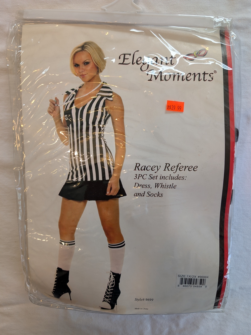 Elegant Moments Black & White Racey Referee Halloween Costume Dress 3 Piece Set